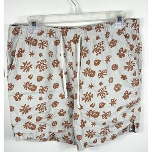 Alex Crane Bo Shorts Mens M Cream Rust Floral Pattern 100% European Linen Earthy